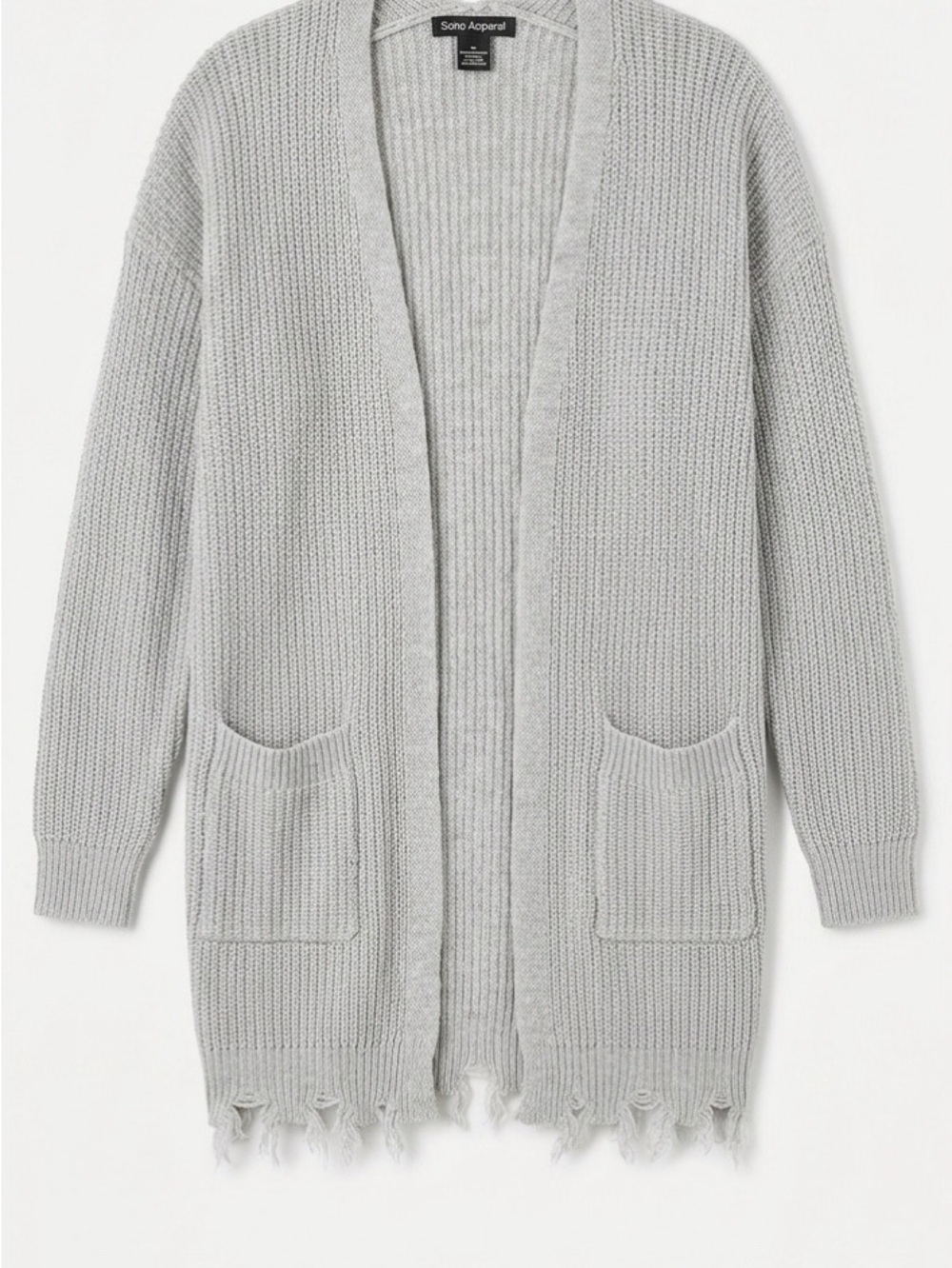 Soho Apparel Light Gray Open-Front Knit Cardigan with Frayed Hem xs